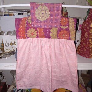 Kantha & Terrycloth Hanging Dish Towel Pink Orange Cotton Handmade DTH6.